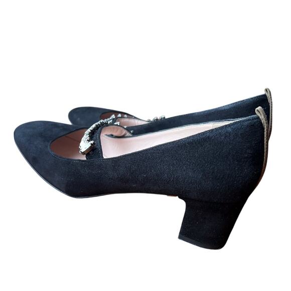 SJP by Sarah Jessica Parker Black Suede Mary Jane Block Heels Crystal Strap 8.5 - Picture 5 of 9